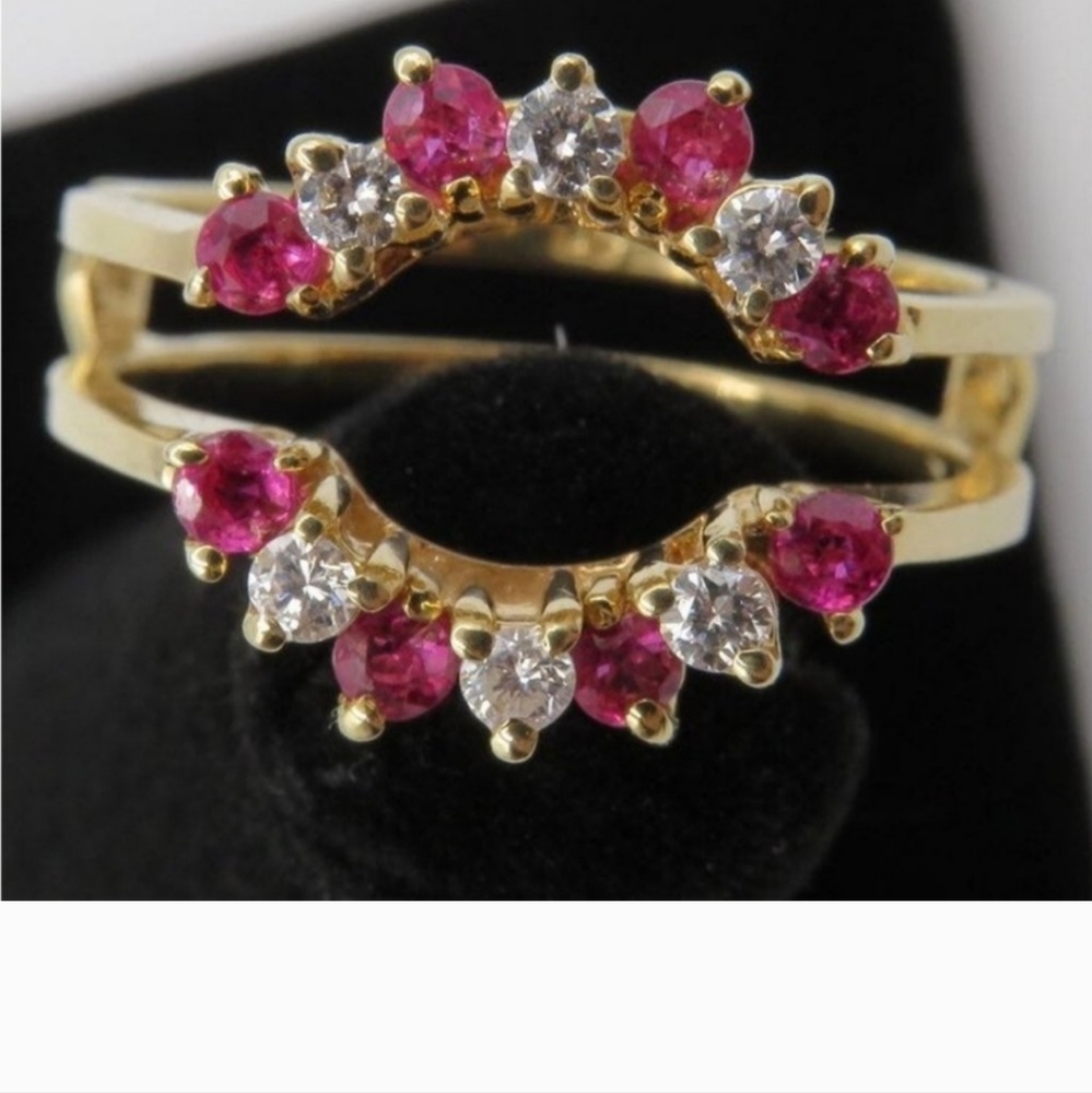 14k Natural Ruby & Diamond Ring Guard Size 8.5